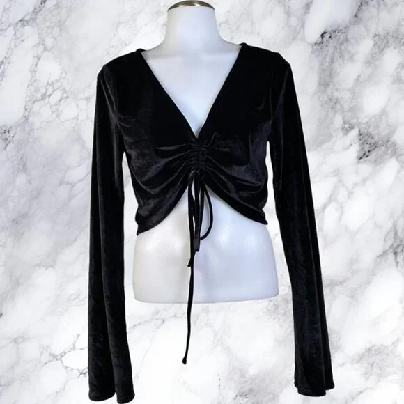 Michael Costello xREVOLVE Ruched Crop Top - Black